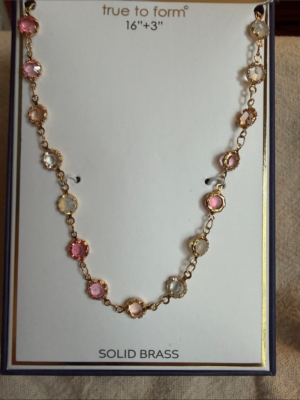 NWT~ Pink and White Crystal Station Necklace - 16” + 3” extender